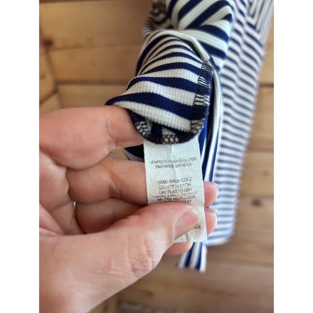 Monteau Los Angeles Navy Blue White Striped Sleeveless Shift Dress Medium - Picture 6 of 8